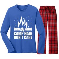 Camp Hair Dont Care Funny Camping Gift Meaningful Gift Women's Long Sleeve Flannel Pajama Set 