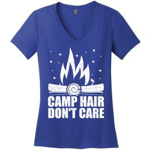 Camp Hair Dont Care Funny Camping Gift Meaningful Gift Women's V-Neck T-Shirt