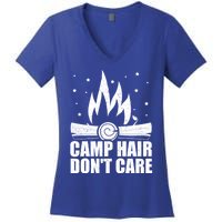 Camp Hair Dont Care Funny Camping Gift Meaningful Gift Women's V-Neck T-Shirt