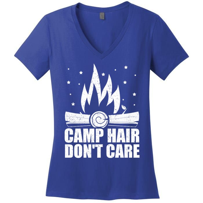 Camp Hair Dont Care Funny Camping Gift Meaningful Gift Women's V-Neck T-Shirt