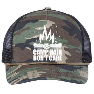 Camp Hair Dont Care Funny Camping Gift Meaningful Gift Retro Rope Trucker Hat Cap