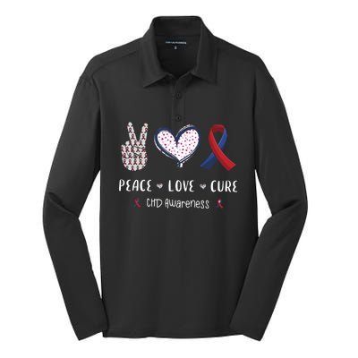 Coronary Heart Disease Ribbon Chd Awareness Month Gift Silk Touch Performance Long Sleeve Polo