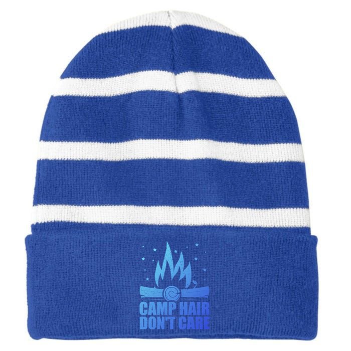 Camp Hair Dont Care Funny Camping Gift Meaningful Gift Striped Beanie with Solid Band