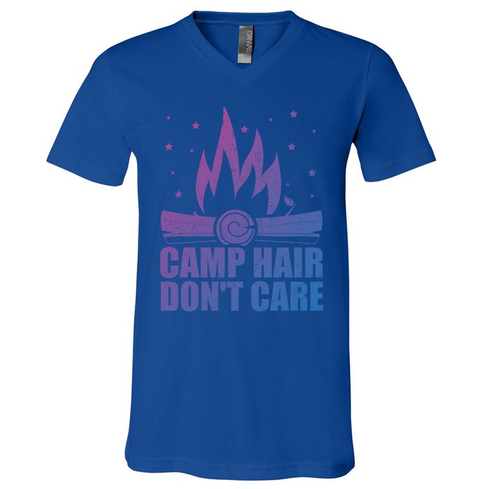 Camp Hair Dont Care Funny Camping Gift Meaningful Gift V-Neck T-Shirt