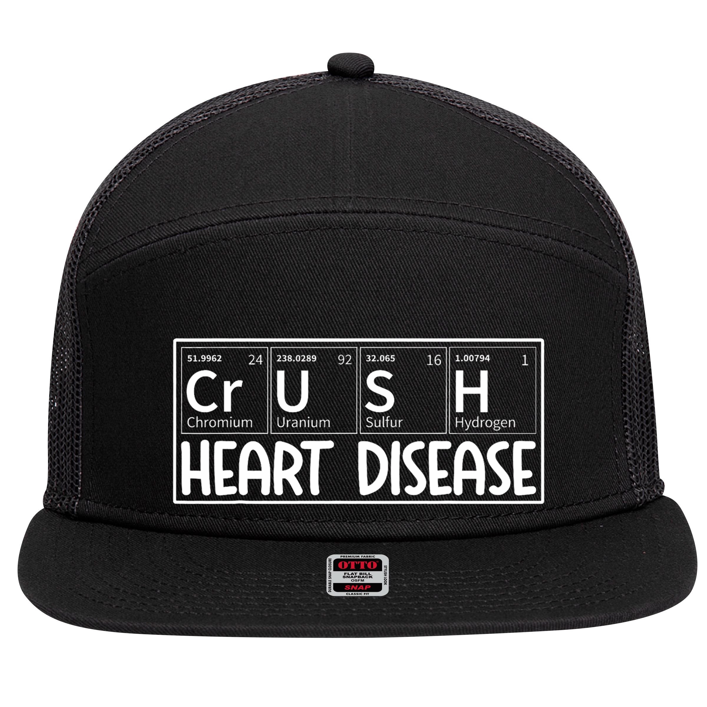 Crush Heart Disease Awareness Periodic Table Chd Awareness 7 Panel Mesh Trucker Snapback Hat