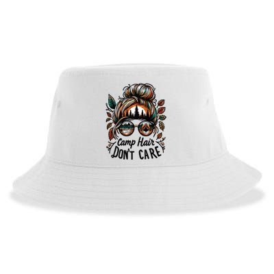 Camp Hair Dont Care Messy Bun Funny Camping Camper Women Sustainable Bucket Hat