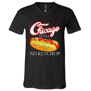 Chicago Hot Dog Summer Style 4th Of July No Ketchup Gift V-Neck T-Shirt