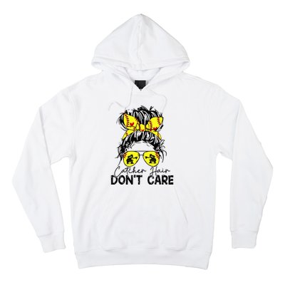 Catcher Hair Dont Care Messy Bun Softball Girl Hoodie