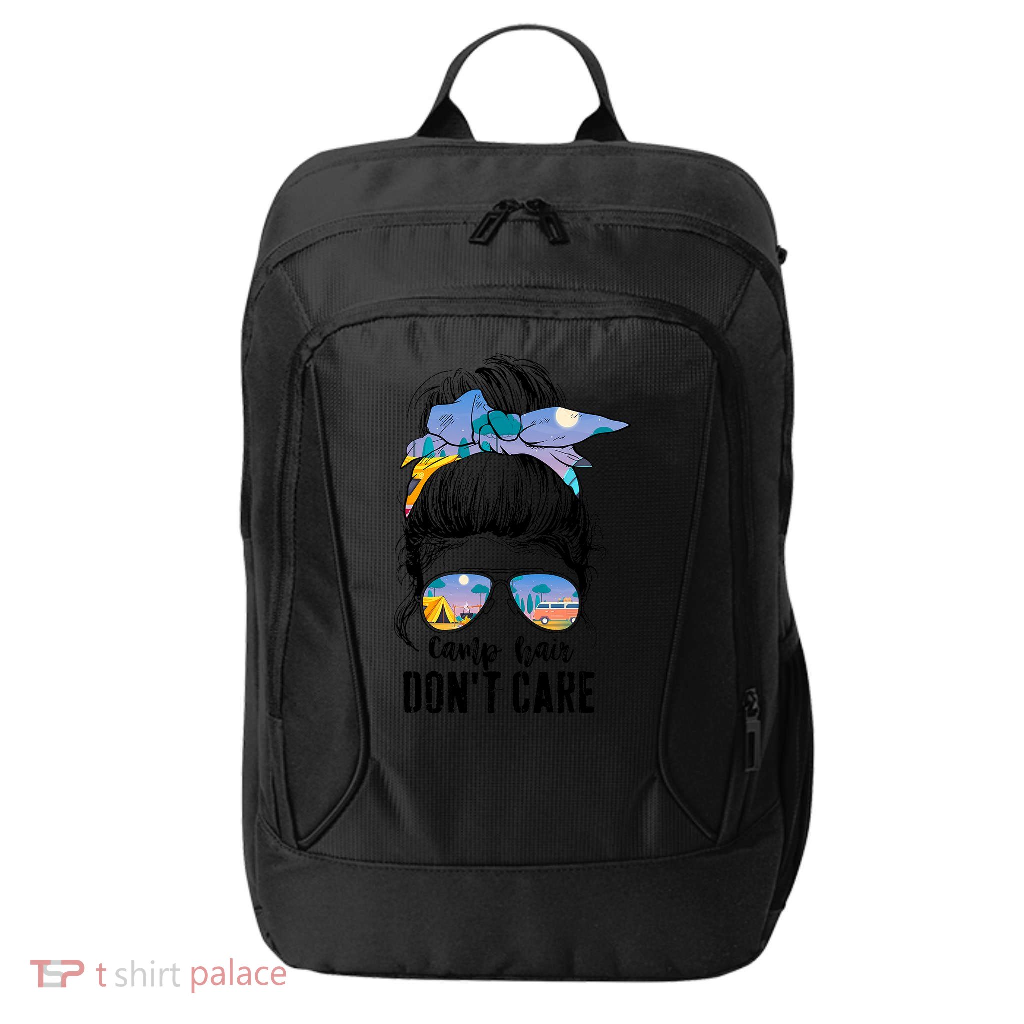 Camp Hair Don_t Care Womens Camper Camping Messy Bun Hair City Backpack
