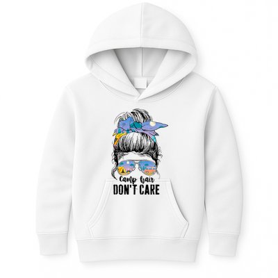 Camp Hair Don_t Care Womens Camper Camping Messy Bun Hair Kids Hoodie