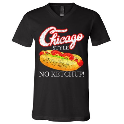 Chicago Hot Dog Summer Style 4th Of July No Ketchup Gift V-Neck T-Shirt