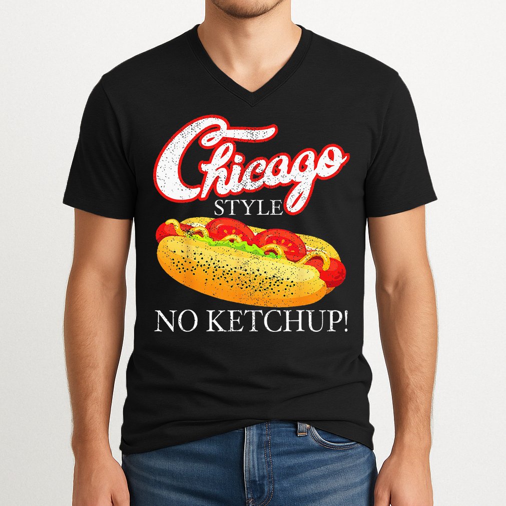 Chicago Hot Dog Summer Style 4th Of July No Ketchup Gift V-Neck T-Shirt