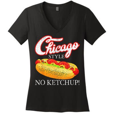 Chicago Hot Dog Summer Style 4th Of July No Ketchup Gift Women's V-Neck T-Shirt