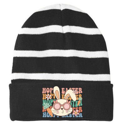 Cute Hoppy Easter Striped Beanie with Solid Band