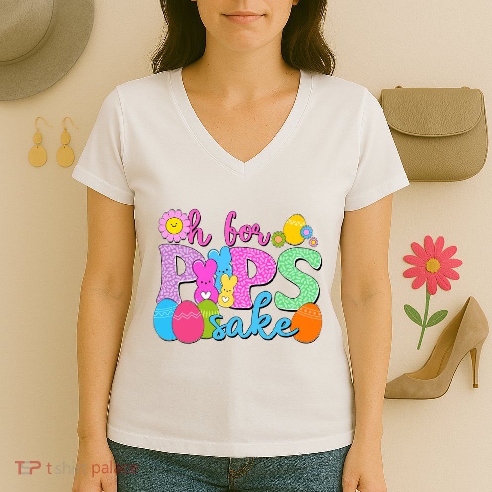 Cute Happy Easter Oh For Peeps Sake Marshmallow Bunnies Women's V-Neck T-Shirt