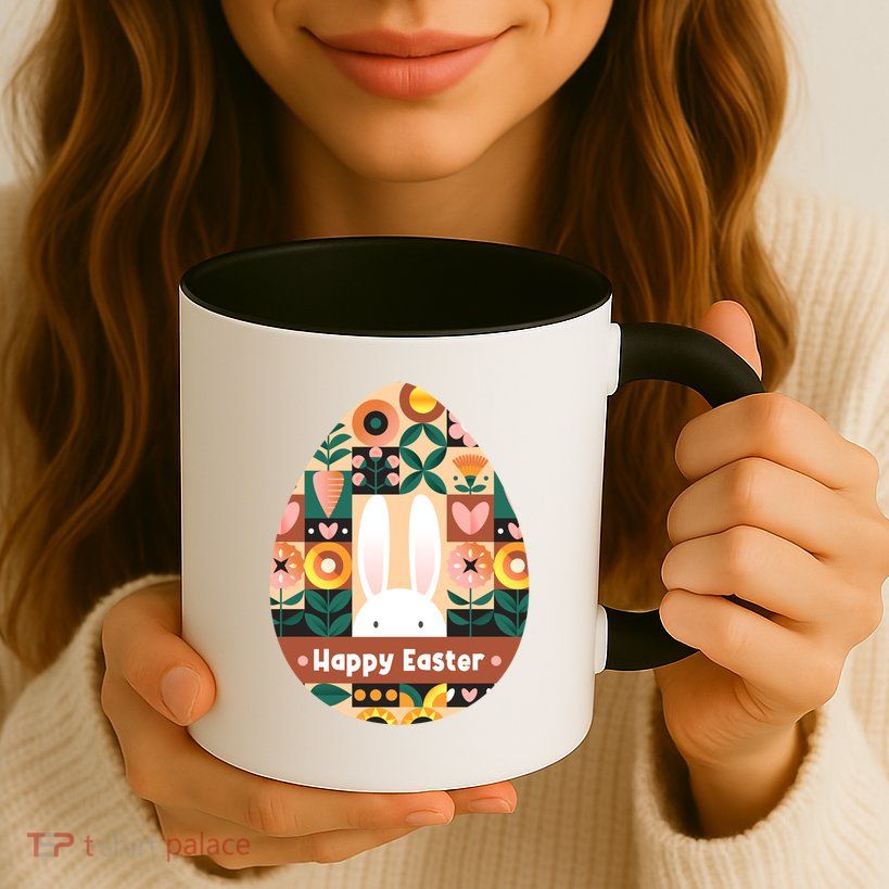 Cute Happy Easter Bunny Rabbit Egg Floral Flower Pattern Mug