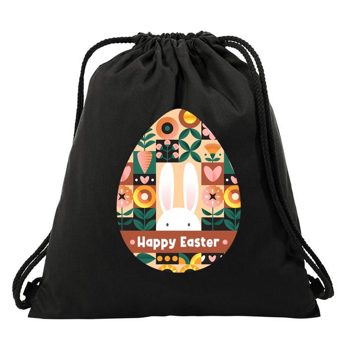 Cute Happy Easter Bunny Rabbit Egg Floral Flower Pattern Drawstring Bag