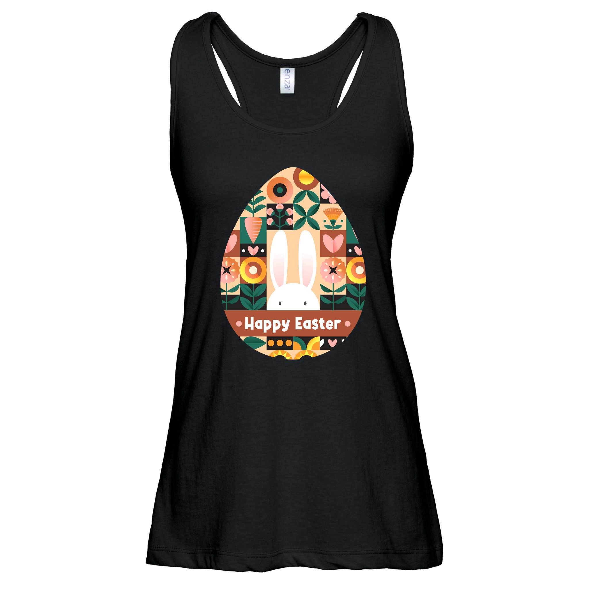 Cute Happy Easter Bunny Rabbit Egg Floral Flower Pattern Ladies Essential Flowy Tank