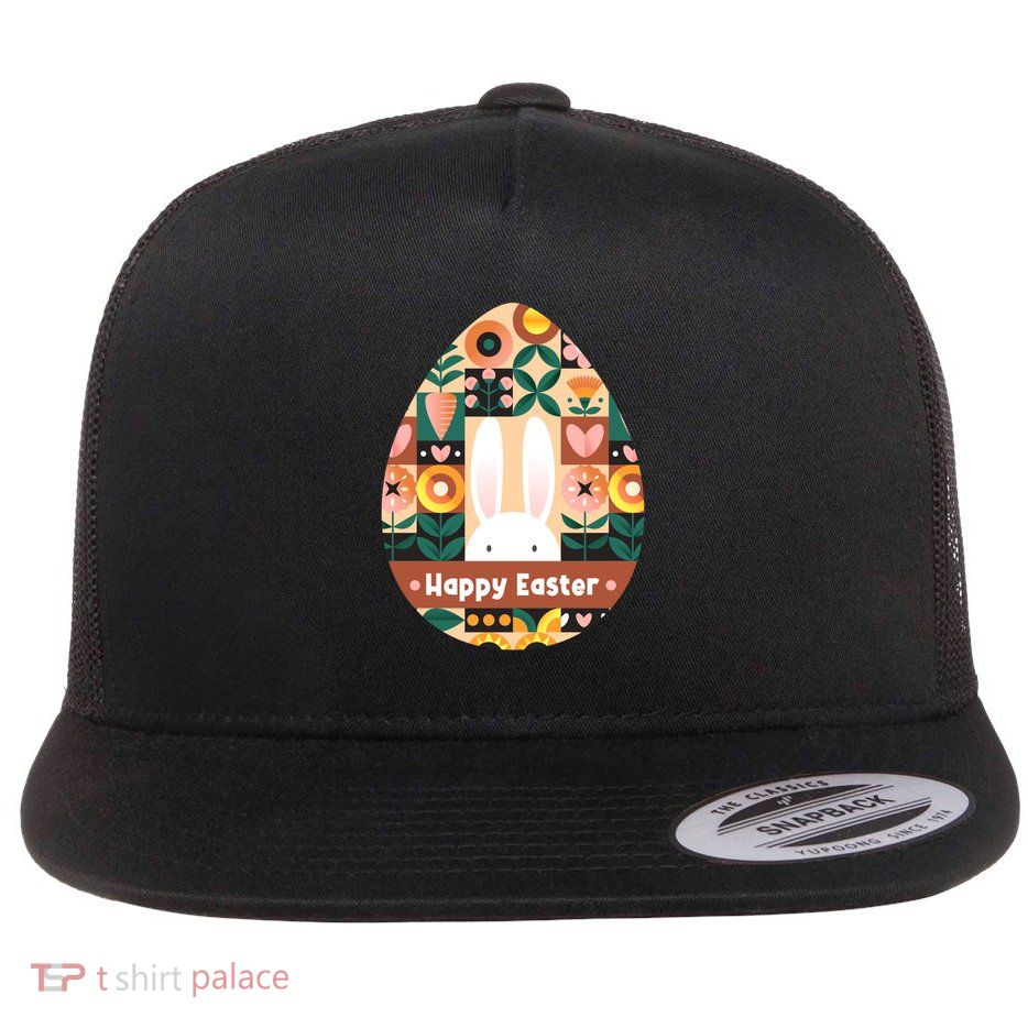 Cute Happy Easter Bunny Rabbit Egg Floral Flower Pattern Flatbill Hat
