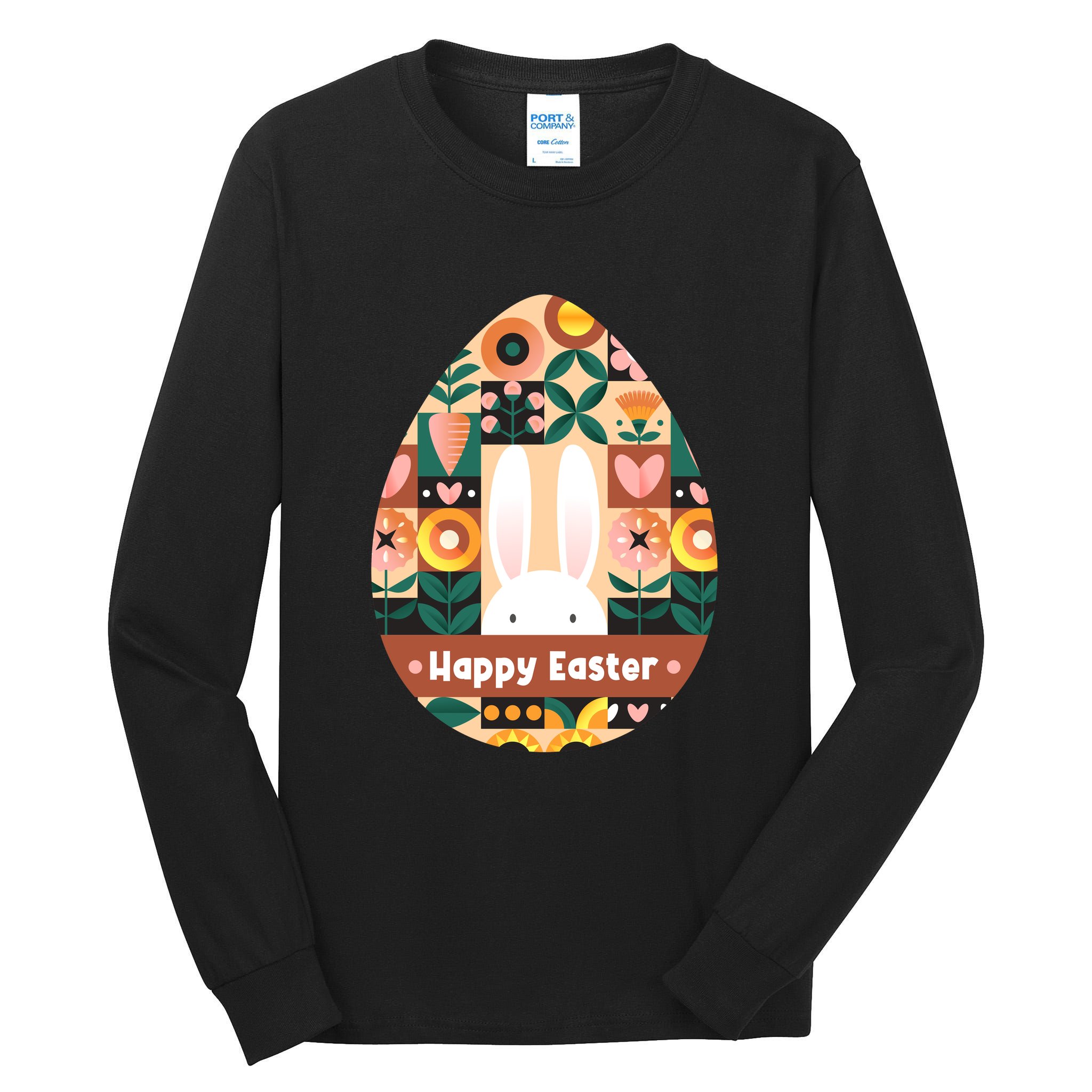 Cute Happy Easter Bunny Rabbit Egg Floral Flower Pattern Tall Long Sleeve T-Shirt