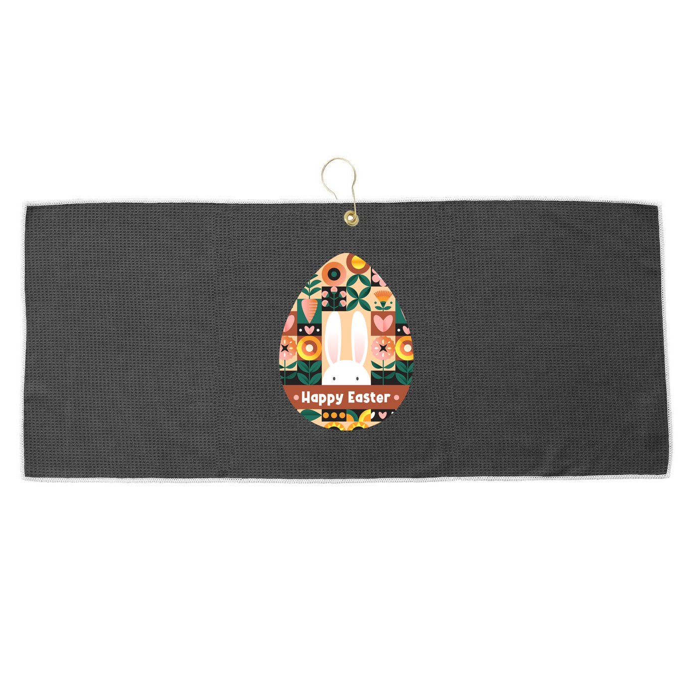 Cute Happy Easter Bunny Rabbit Egg Floral Flower Pattern Large Microfiber Waffle Golf Towel
