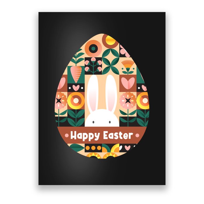 Cute Happy Easter Bunny Rabbit Egg Floral Flower Pattern Poster
