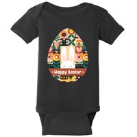 Cute Happy Easter Bunny Rabbit Egg Floral Flower Pattern Baby Bodysuit