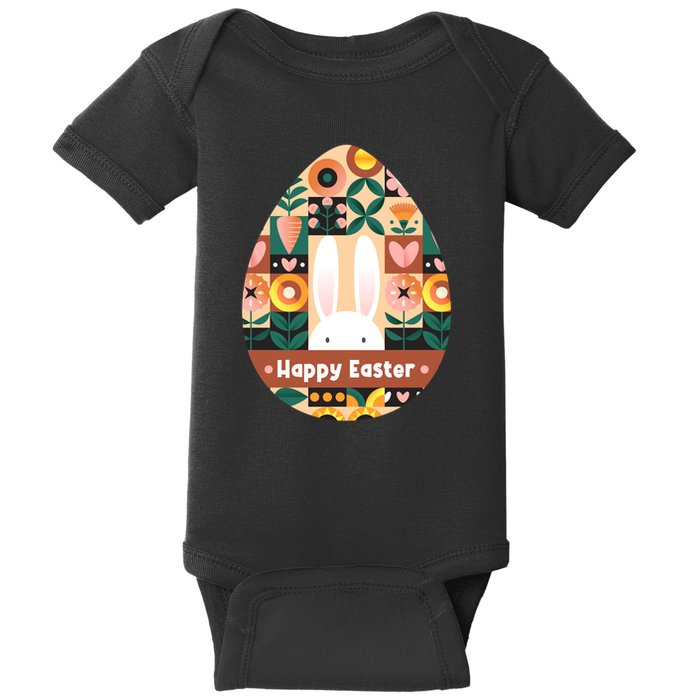 Cute Happy Easter Bunny Rabbit Egg Floral Flower Pattern Baby Bodysuit