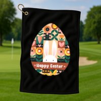 Cute Happy Easter Bunny Rabbit Egg Floral Flower Pattern Golf Towel