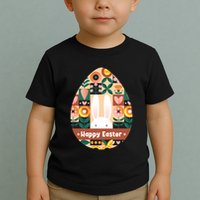 Cute Happy Easter Bunny Rabbit Egg Floral Flower Pattern Toddler T-Shirt