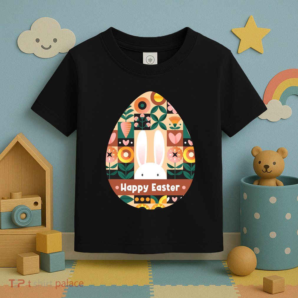 Cute Happy Easter Bunny Rabbit Egg Floral Flower Pattern Toddler T-Shirt