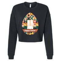 Cute Happy Easter Bunny Rabbit Egg Floral Flower Pattern Cropped Pullover Crew