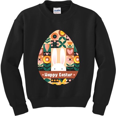 Cute Happy Easter Bunny Rabbit Egg Floral Flower Pattern Kids Sweatshirt