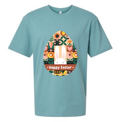 Cute Happy Easter Bunny Rabbit Egg Floral Flower Pattern Sueded Cloud Jersey T-Shirt