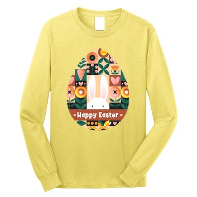 Cute Happy Easter Bunny Rabbit Egg Floral Flower Pattern Long Sleeve Shirt