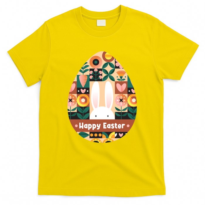 Cute Happy Easter Bunny Rabbit Egg Floral Flower Pattern T-Shirt