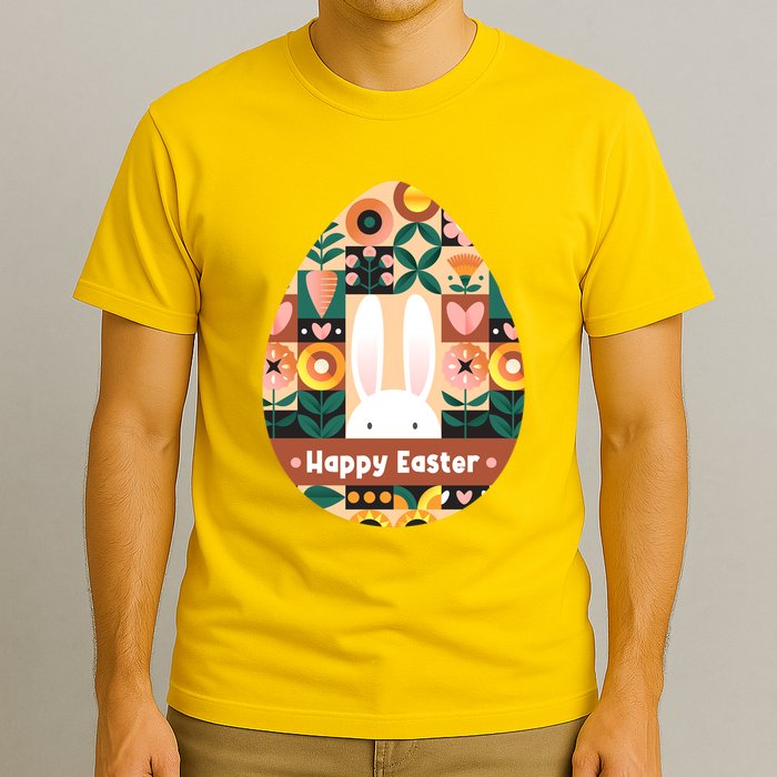 Cute Happy Easter Bunny Rabbit Egg Floral Flower Pattern T-Shirt