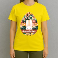 Cute Happy Easter Bunny Rabbit Egg Floral Flower Pattern T-Shirt