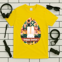 Cute Happy Easter Bunny Rabbit Egg Floral Flower Pattern T-Shirt