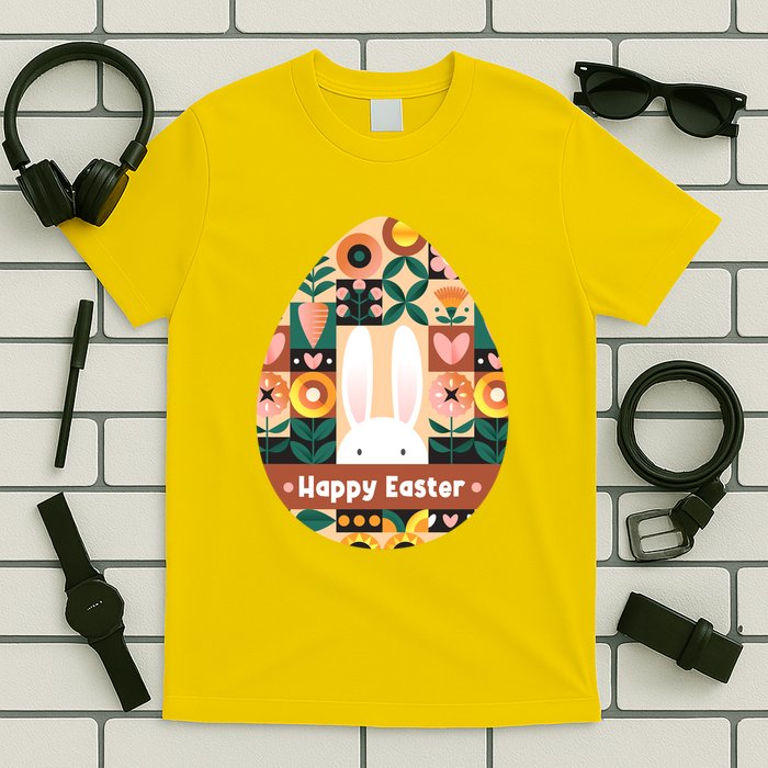 Cute Happy Easter Bunny Rabbit Egg Floral Flower Pattern T-Shirt