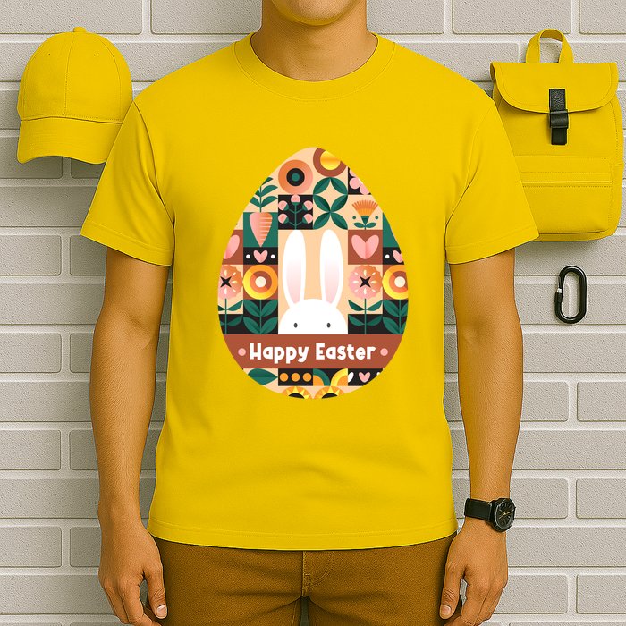 Cute Happy Easter Bunny Rabbit Egg Floral Flower Pattern T-Shirt