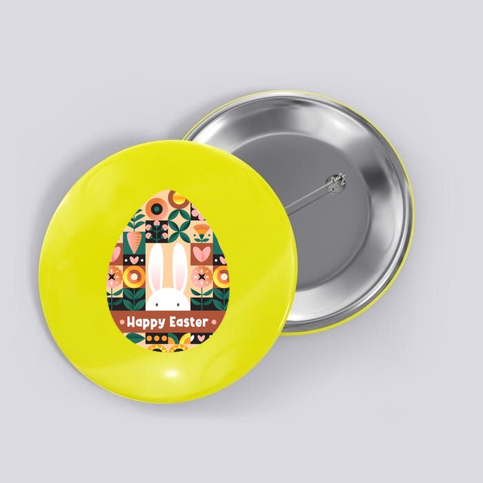Cute Happy Easter Bunny Rabbit Egg Floral Flower Pattern Button