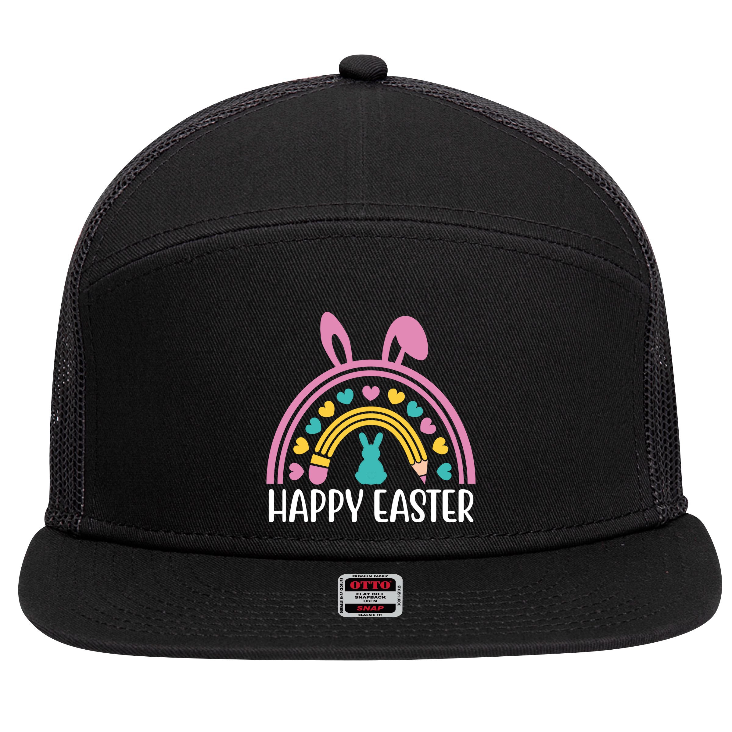 Cute Happy Easter School Teacher Student Bunny 7 Panel Mesh Trucker Snapback Hat