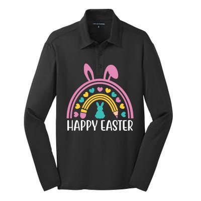 Cute Happy Easter School Teacher Student Bunny Silk Touch Performance Long Sleeve Polo