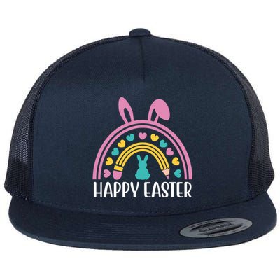 Cute Happy Easter School Teacher Student Bunny Flat Bill Trucker Hat