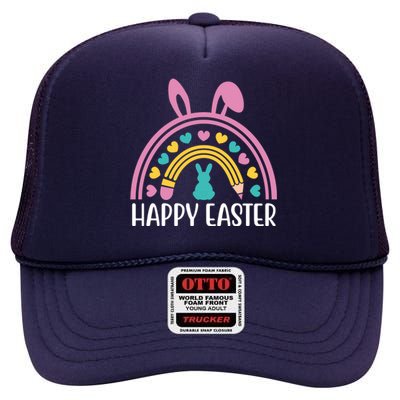 Cute Happy Easter School Teacher Student Bunny High Crown Mesh Back Trucker Hat