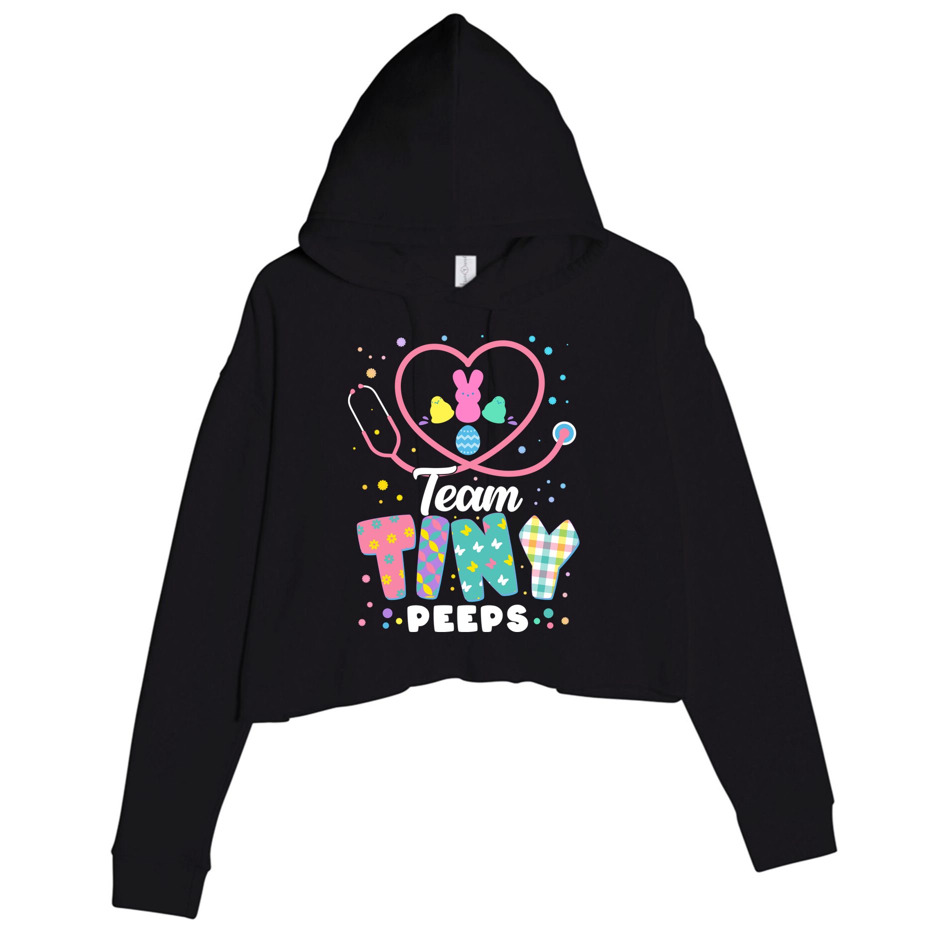 Cute Happy Easter Team Tiny Peeps Nurse Doctor Stethoscope Crop Fleece Hoodie