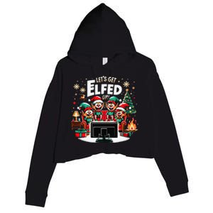 Christmas Hilarious Elves Party With Xmas Tree And Fireplace Crop Fleece Hoodie