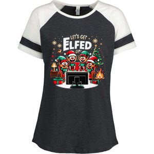 Christmas Hilarious Elves Party With Xmas Tree And Fireplace Enza Ladies Jersey Colorblock Tee