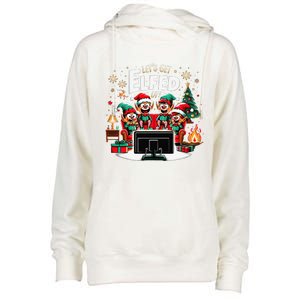 Christmas Hilarious Elves Party With Xmas Tree And Fireplace Womens Funnel Neck Pullover Hood